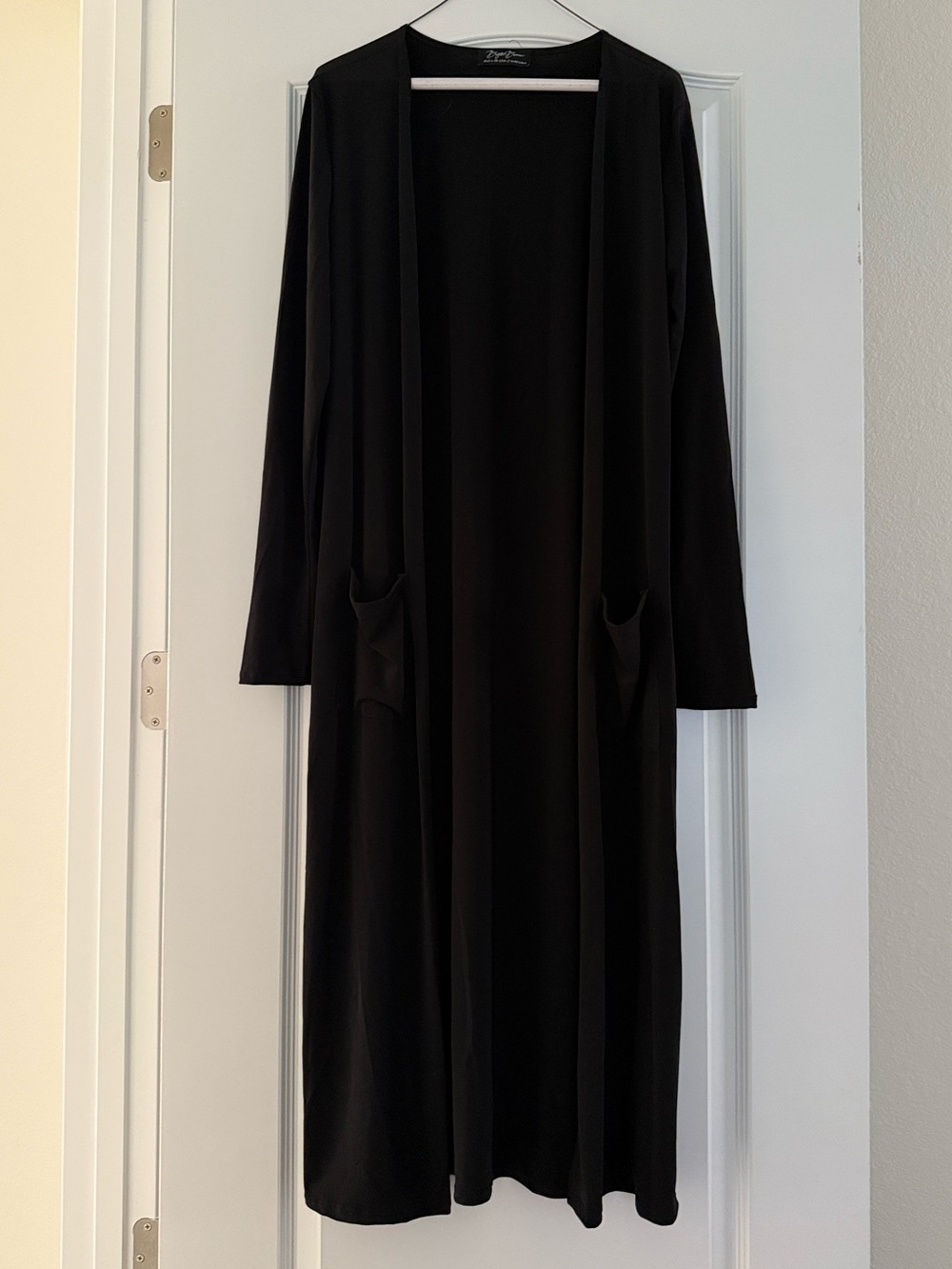 Brigitte Brianna Women's Long Black Open Front Duster Cardigan Large